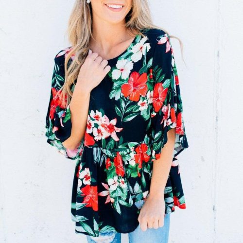 Tropical Print Top floral-print-babydoll-tropical-themed-top