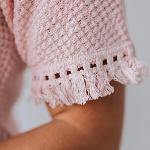 CrochetTrimWaffledShortSetPink 5