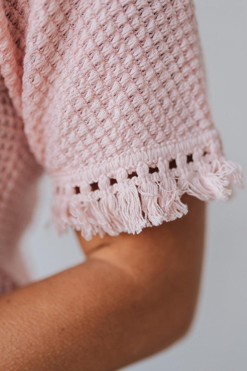 CrochetTrimWaffledShortSetPink 5