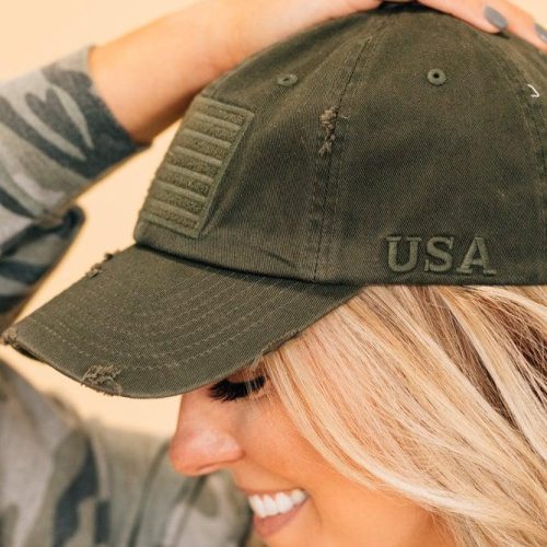 Distressed USA Hat Olive 34540.1626828585.1280.1280