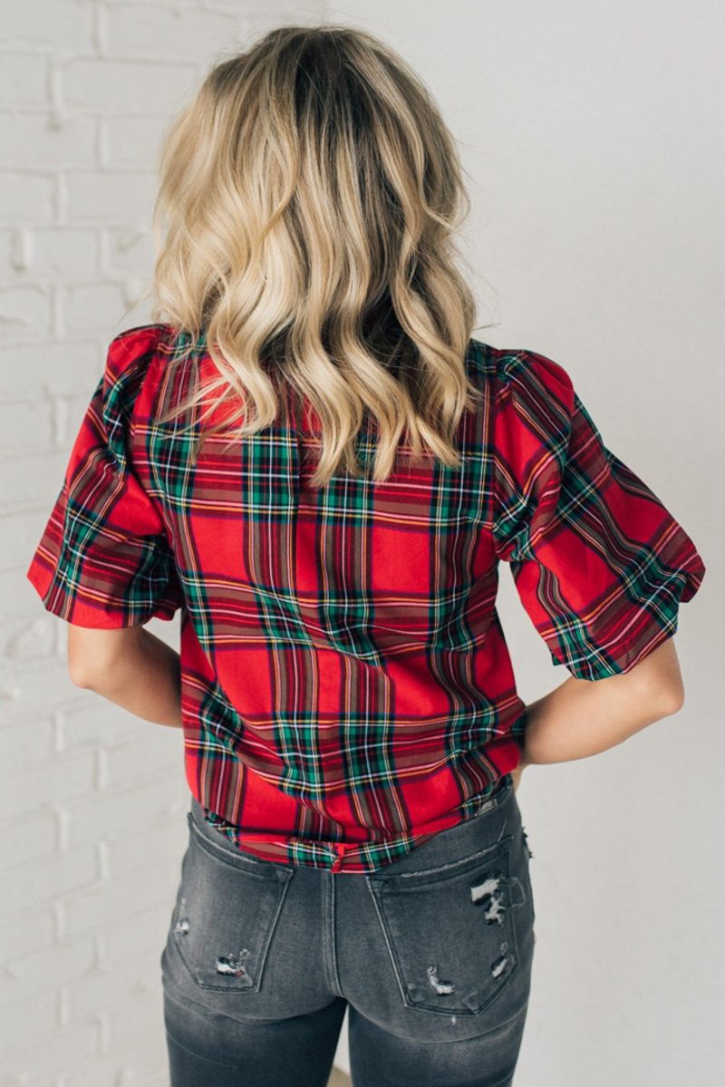 HolidayPlaidBubbleSleeveTop 1 2