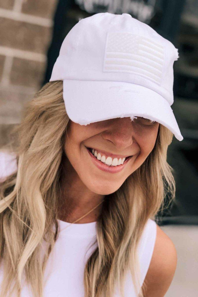 white distressed american flag hat