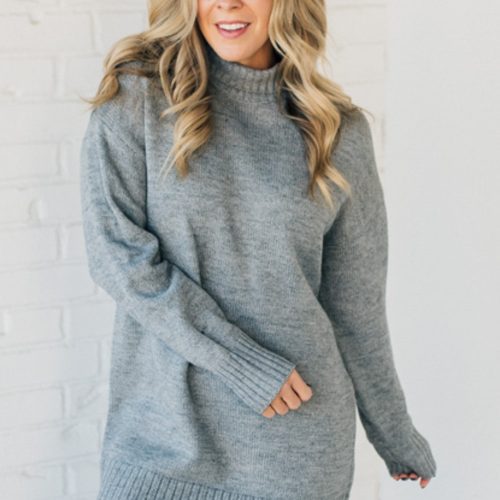 LeahTurtleneckShiftDressHeatherGrey 1