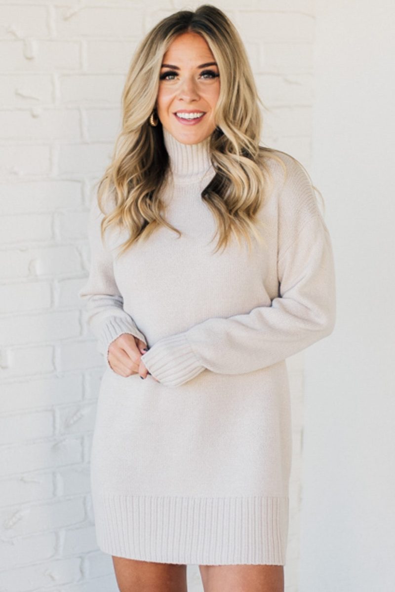 LeahTurtleneckShiftDressSandBeige 1