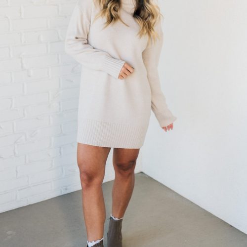 LeahTurtleneckShiftDressSandBeige 2