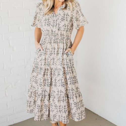 MaevePrintedTieredMidiDress 1