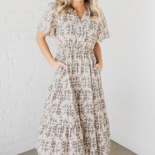 MaevePrintedTieredMidiDress