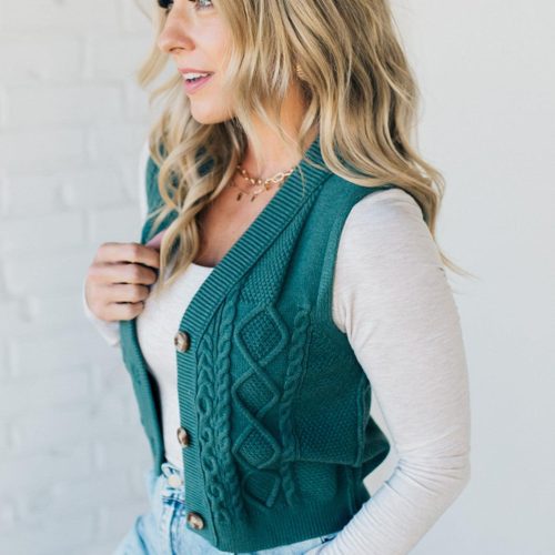 MelindaCableKnitVestPineGreen 4