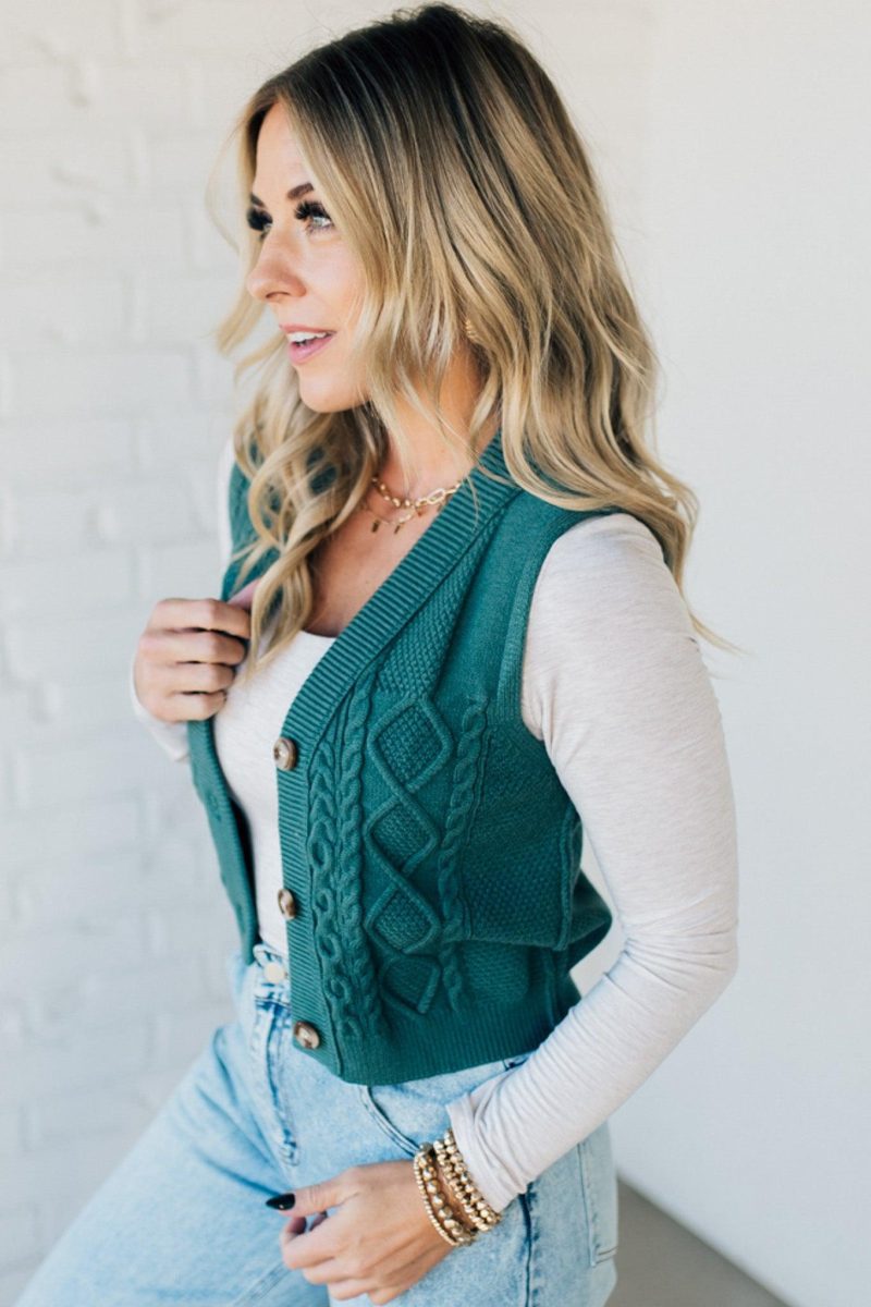 MelindaCableKnitVestPineGreen 4