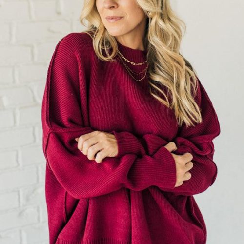 OversizedCrewNeckSweaterCabernet 1