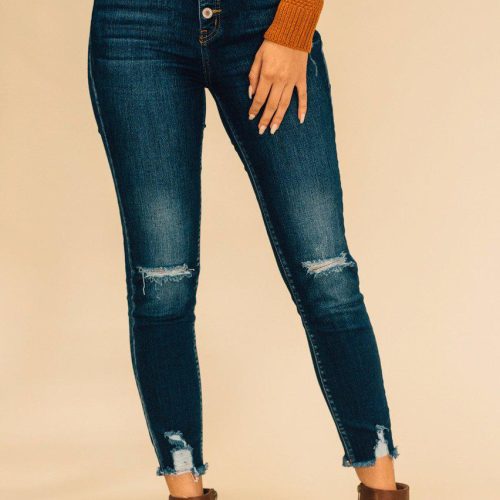 Paisley Distressed Button Fly Jeans