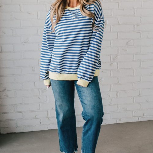 RogersStripedColorblockPullover Blue