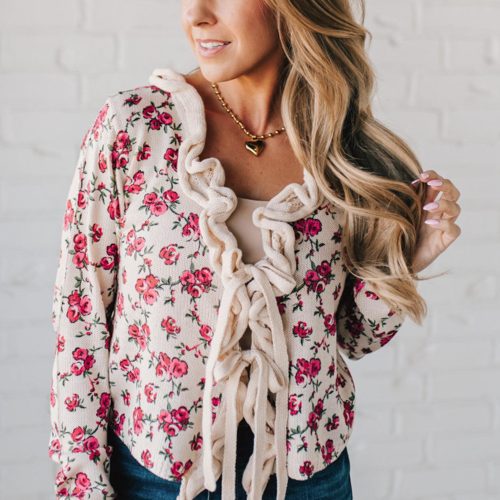 RuffledTieFrontFloralCardigan 3