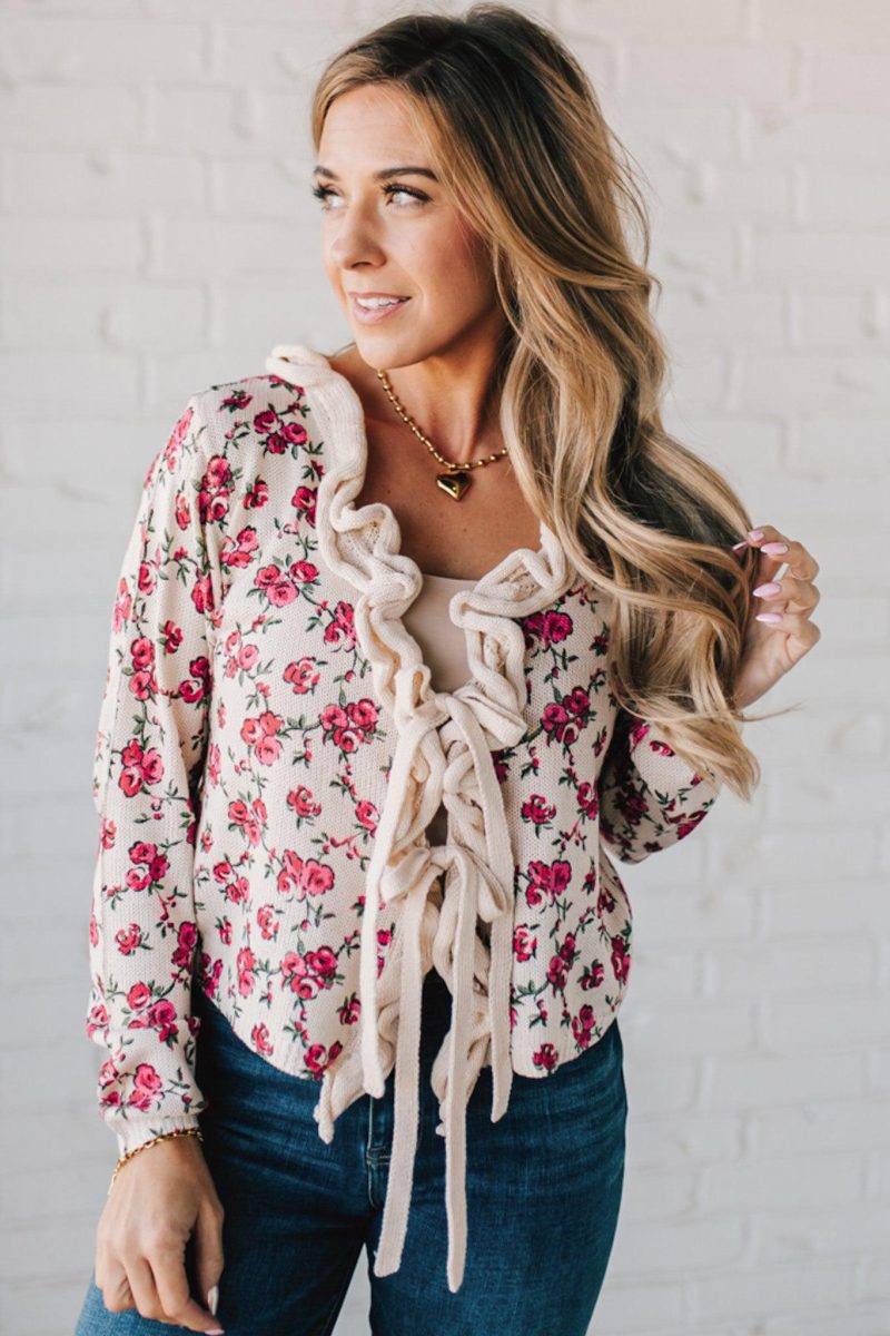 RuffledTieFrontFloralCardigan 3