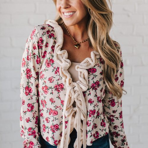 RuffledTieFrontFloralCardigan 5