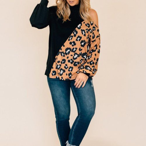 Single Cold Shoulder Leopard Top Sand 86522.1614451245.1280.1280