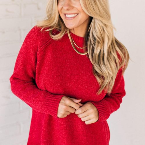 SolidChenilleRaglanSweaterDarkRed 1