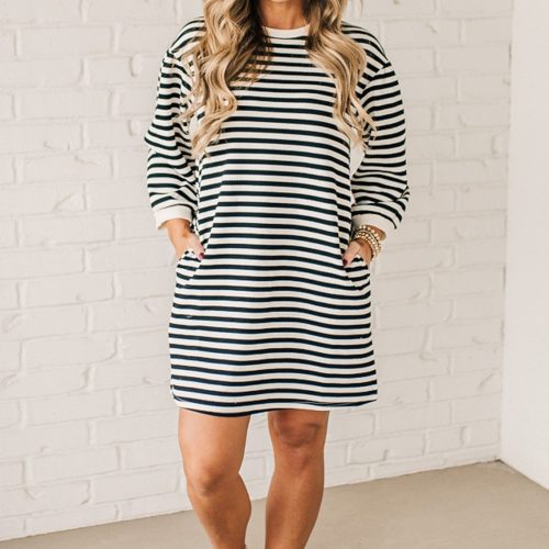 SparrowStripedShiftDressBlack