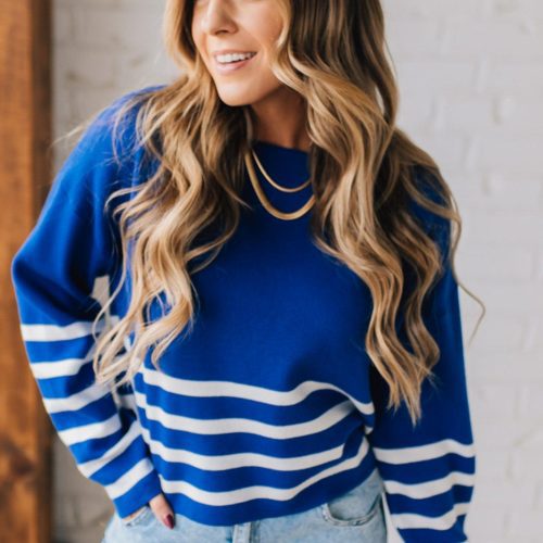 StripedDippedCropSweaterLightNavy 1