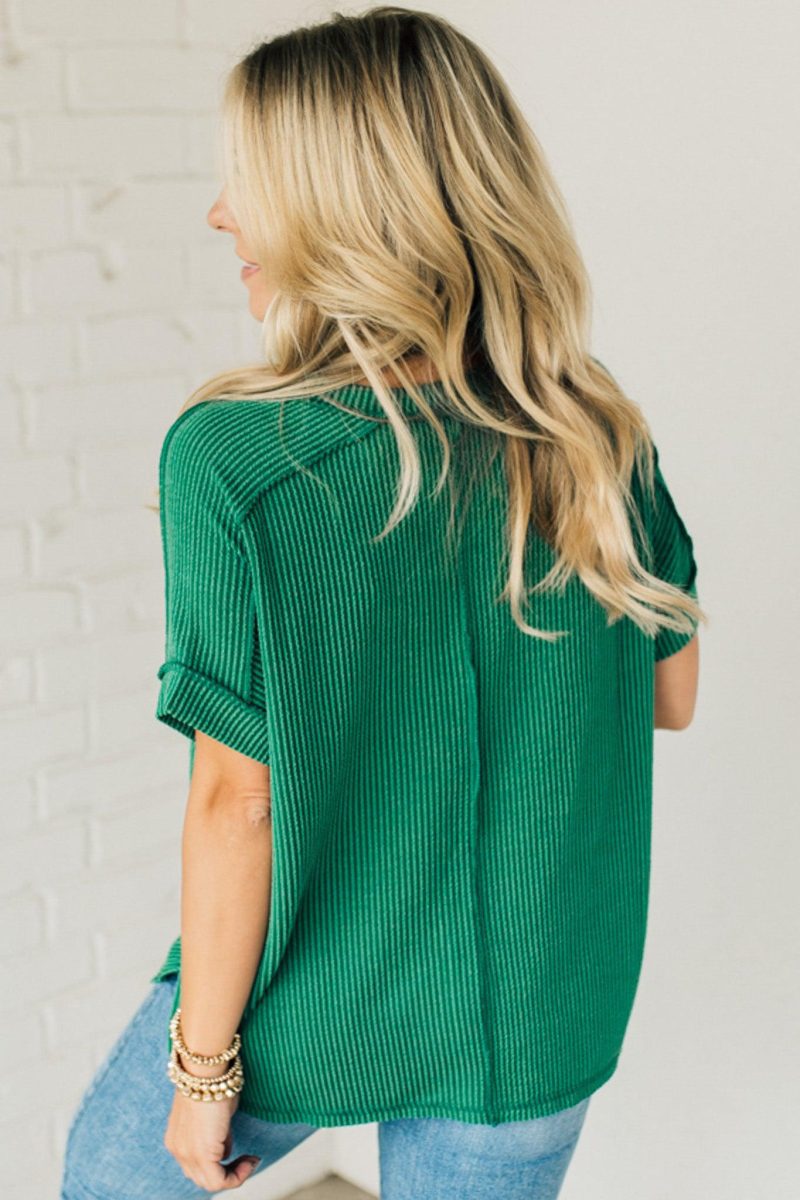 TexturedCuffSleeveTopKellyGreen 2 2