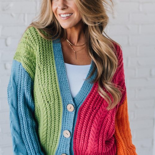 VibrantColorblockClassicCardigan 3