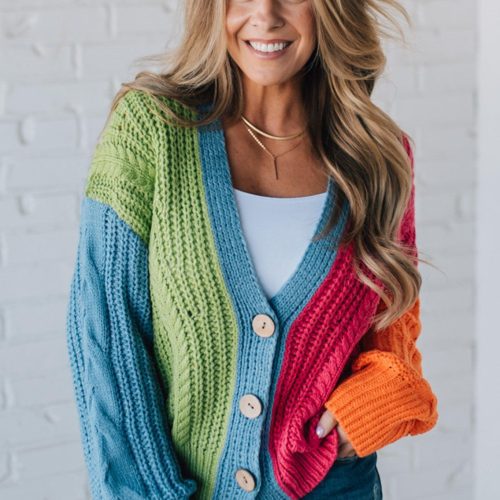 VibrantColorblockClassicCardigan 5