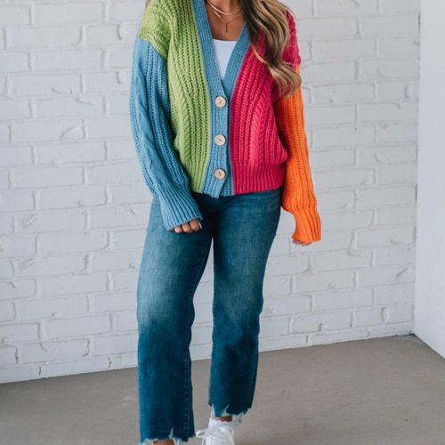 VibrantColorblockClassicCardigan